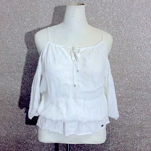 Guess open shoulder white long sleeved shirt